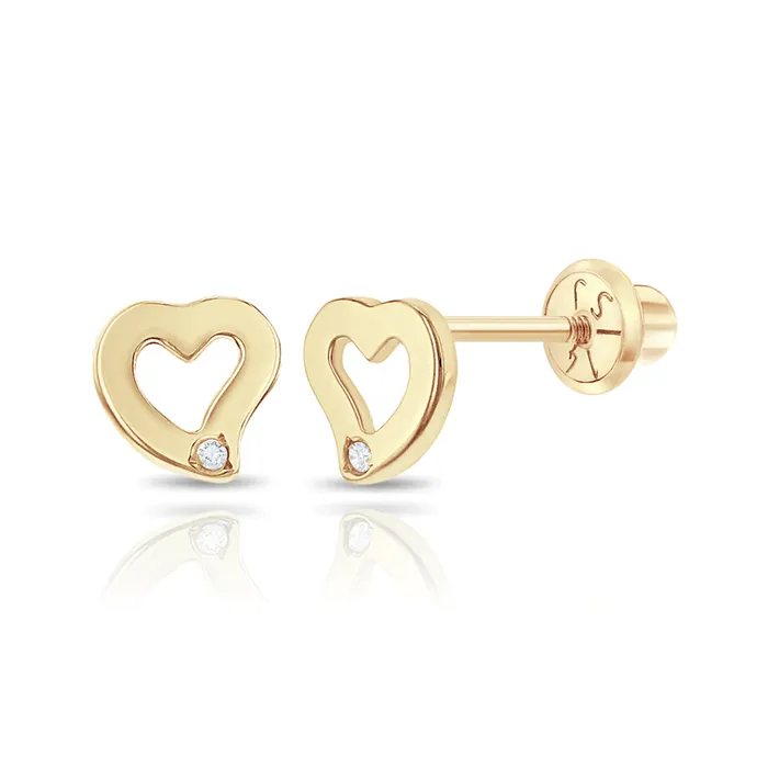 Baby Gold Heart Cutout Diamond Earring Alev Collection Earrings