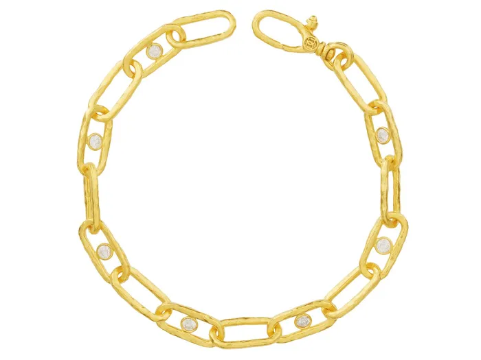 Bracelets GG GOLD CLS GURHAN Hoopla Gold Diamond Chain Link Bracelet 12x4mm Oval Links with Center Stone