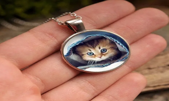 Cute Cats Art Picture Glass Cabochon Pendant Necklace sparklingselections Necklaces Cute Cats Art Picture Glass Cabochon Pendant Necklace sparklingselections Necklaces