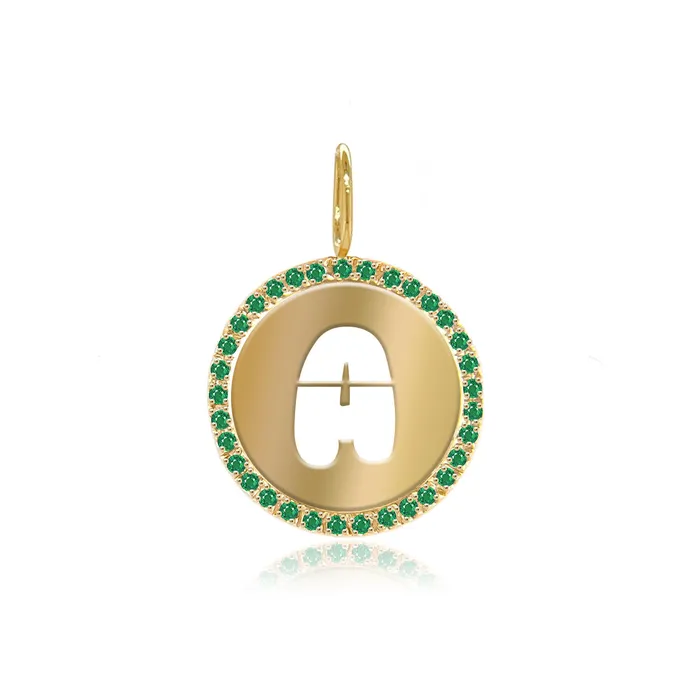 Cutout Initial Gemstones Pave Disc Charm Alev Collection Charm Necklaces