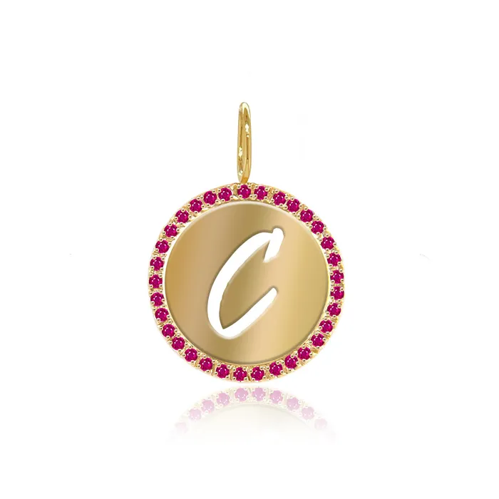 Cutout Initial Gemstones Pave Disc Charm Alev Collection Charm Necklaces