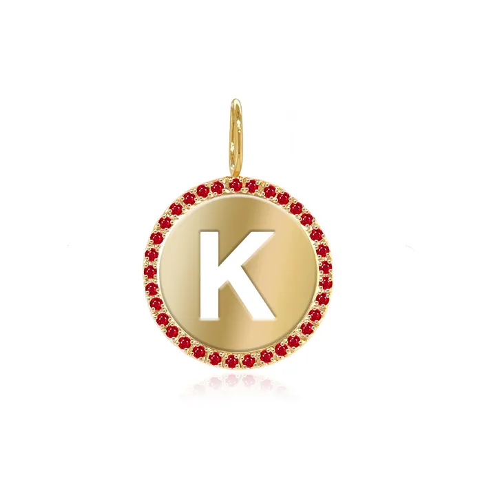 Cutout Initial Gemstones Pave Disc Charm Alev Collection Charm Necklaces