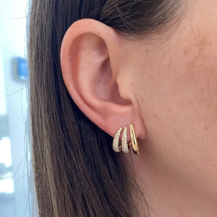 Earrings Alev Collection Three Wave Pave and Gold Wrap Earrings
