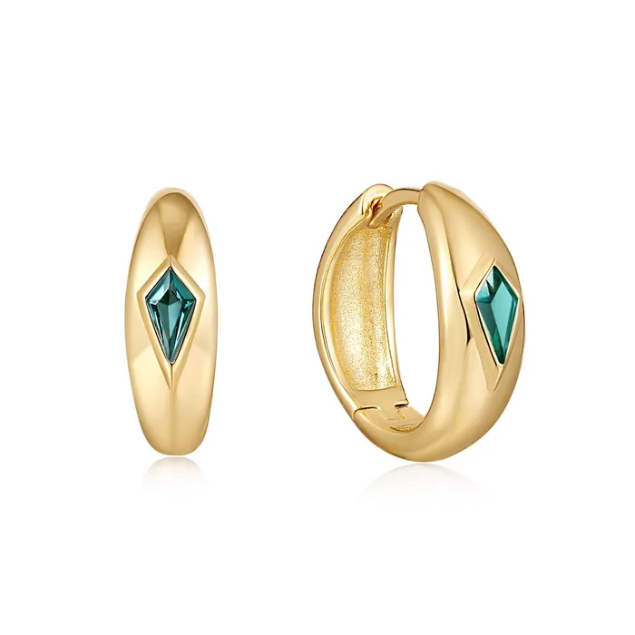 Earrings Ania Haie Gold Teal Sparkle Dome Hoop Earrings