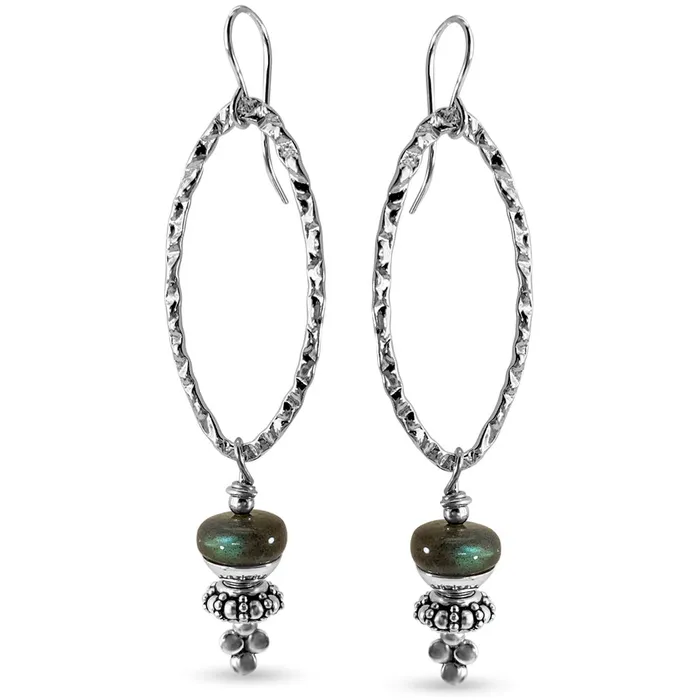 Earrings Elisa Ilana Hammered Silver Labradorite Earrings