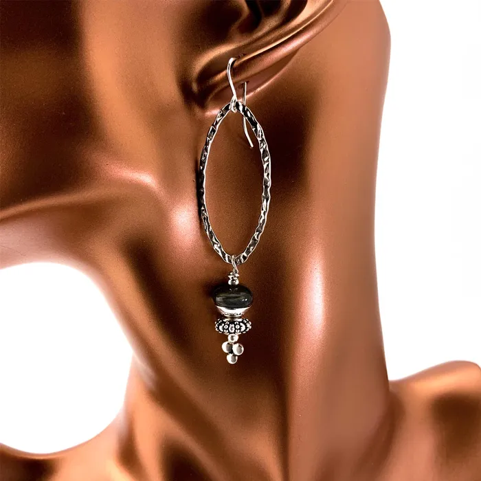 Earrings Elisa Ilana Hammered Silver Labradorite Earrings