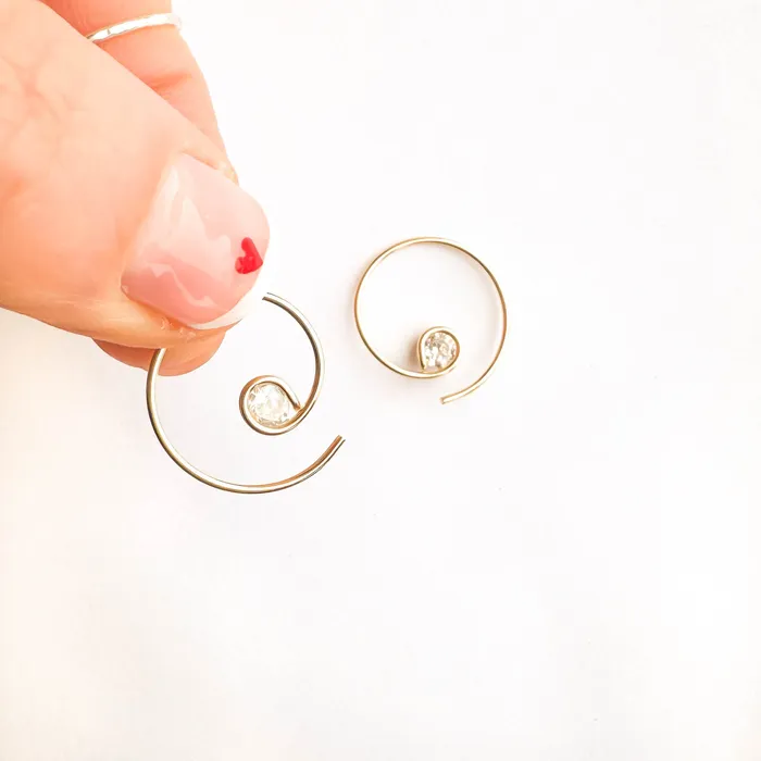 Earrings Mini CZ Spiral Hoop Earrings 14K Gold Filled Hoops By Hand Earrings Mini CZ Spiral Hoop Earrings 14K Gold Filled Hoops By Hand