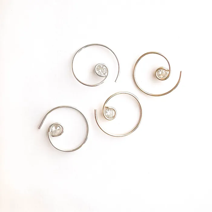 Earrings Mini CZ Spiral Hoop Earrings 14K Gold Filled Hoops By Hand Earrings Mini CZ Spiral Hoop Earrings 14K Gold Filled Hoops By Hand