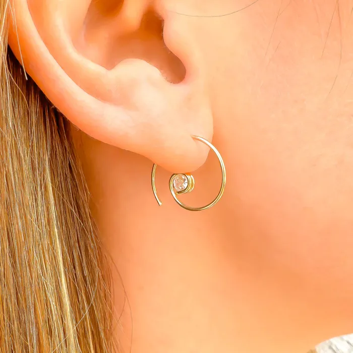 Earrings Mini CZ Spiral Hoop Earrings 14K Gold Filled Hoops By Hand Earrings Mini CZ Spiral Hoop Earrings 14K Gold Filled Hoops By Hand