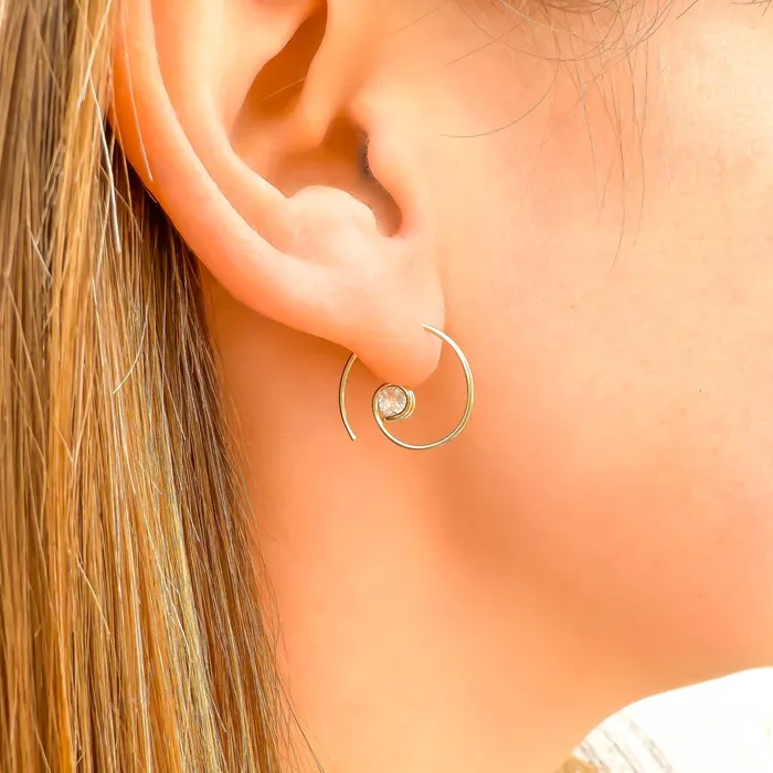 Earrings Mini CZ Spiral Hoop Earrings 14K Gold Filled Hoops By Hand Earrings Mini CZ Spiral Hoop Earrings 14K Gold Filled Hoops By Hand