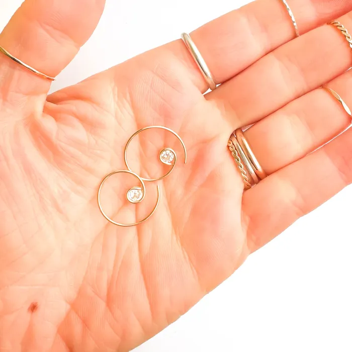Earrings Mini CZ Spiral Hoop Earrings 14K Gold Filled Hoops By Hand Earrings Mini CZ Spiral Hoop Earrings 14K Gold Filled Hoops By Hand
