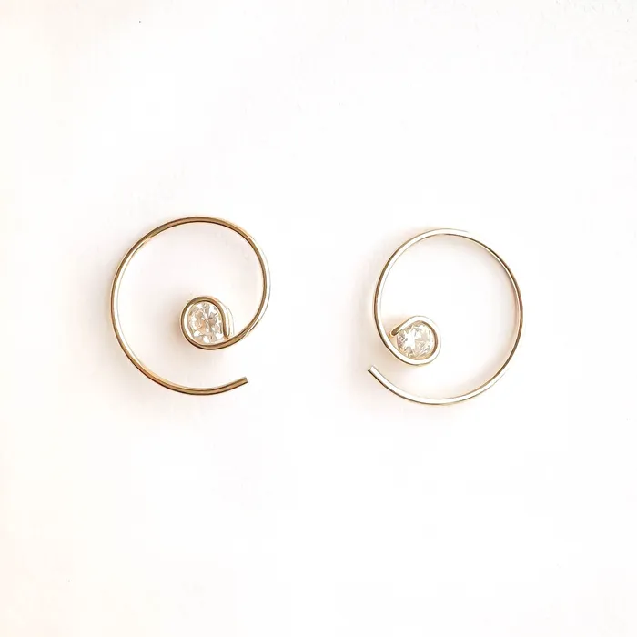 Earrings Mini CZ Spiral Hoop Earrings 14K Gold Filled Hoops By Hand Earrings Mini CZ Spiral Hoop Earrings 14K Gold Filled Hoops By Hand