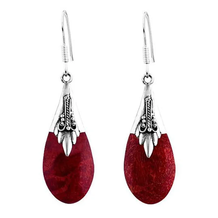 Earrings Red Coral Teardrop Earrings Elisa Ilana