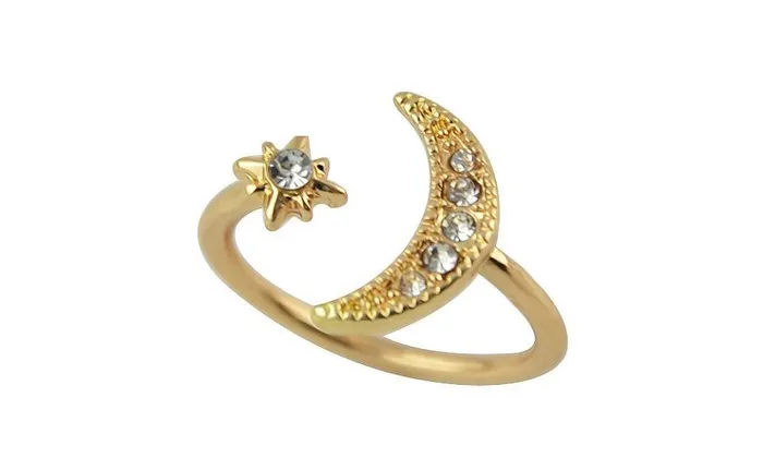 Earrings sparklingselections Beautiful Moon and Star GoldColor Alloy White Rhinestone Rings Earrings sparklingselections Beautiful Moon and Star GoldColor Alloy White Rhinestone Rings