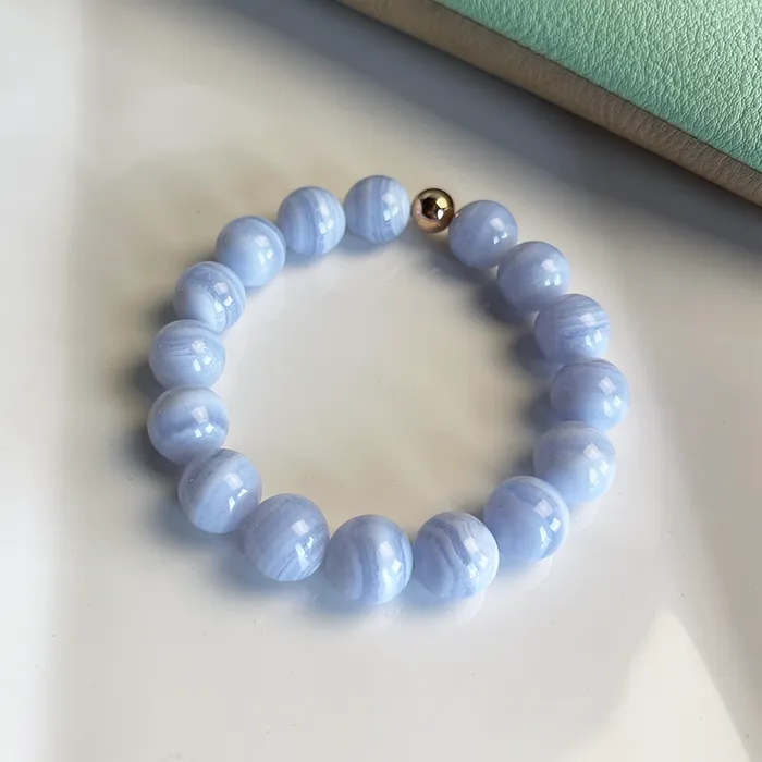 Elisa Ilana Blue Lace Agate Stretch Bracelet w Rose GoldFilled Accent Bracelets