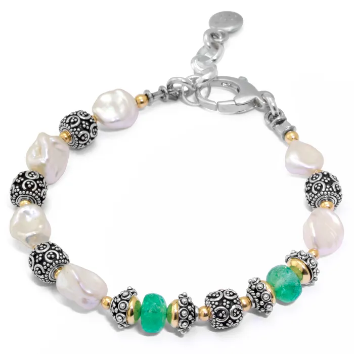Elisa Ilana Bracelets Freshwater Keishi Pearl Emerald Bracelet