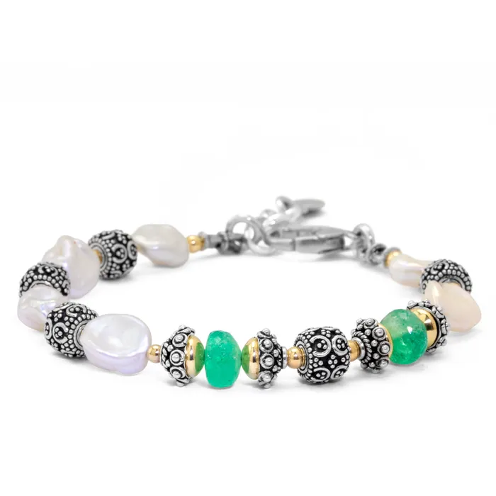 Elisa Ilana Bracelets Freshwater Keishi Pearl Emerald Bracelet