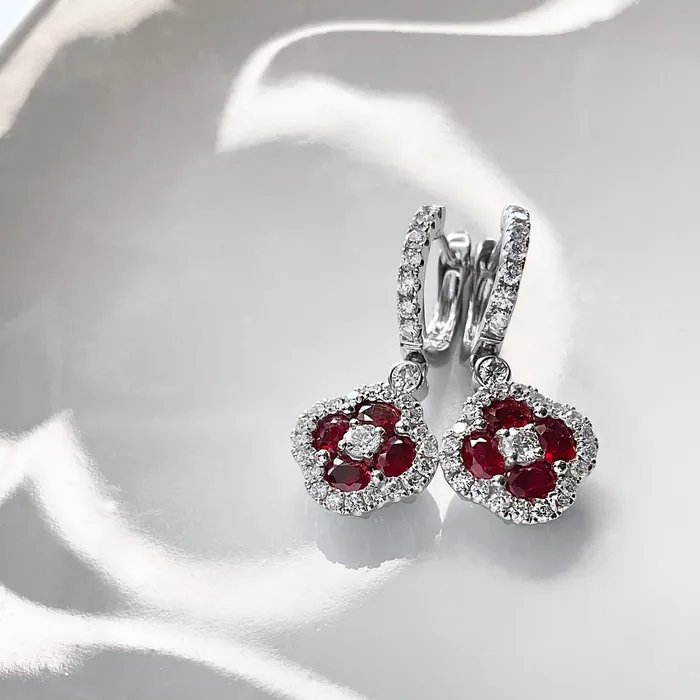 Elisa Ilana Earrings 14k WG 086 CT Dia 136 CT Ruby Earrings
