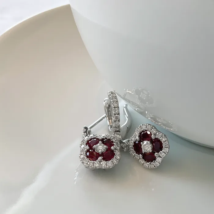 Elisa Ilana Earrings 14k WG 086 CT Dia 136 CT Ruby Earrings