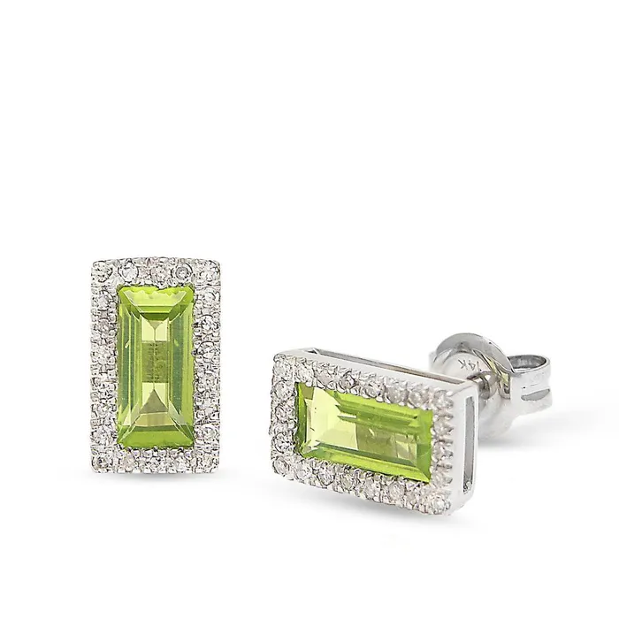 Elisa Ilana Earrings 14KWG Peridot Diamond Rectangle Stud Earrings