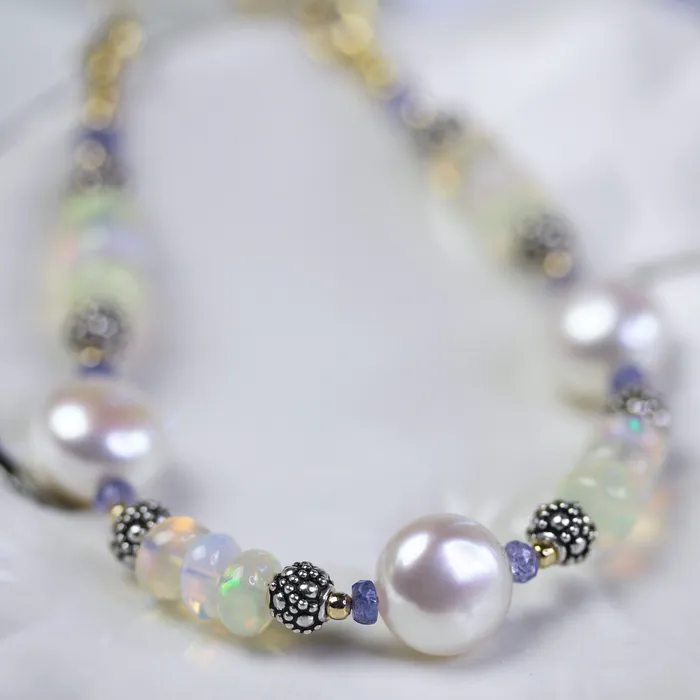 Elisa Ilana Necklaces Freshwater Coin Pearl Ethiopian Opal Necklace