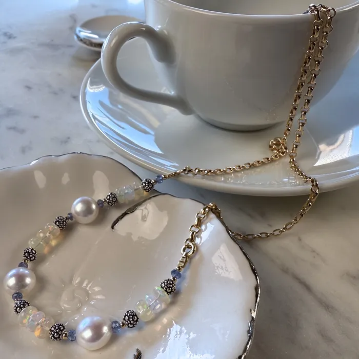 Elisa Ilana Necklaces Freshwater Coin Pearl Ethiopian Opal Necklace