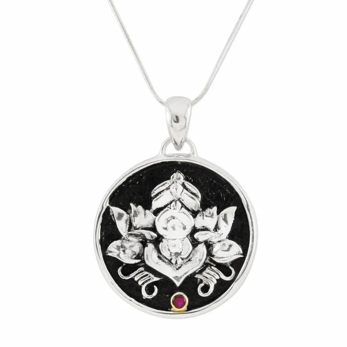 Elisa Ilana Necklaces Roulette 18 Rhodolite Chinese Lotus Necklace