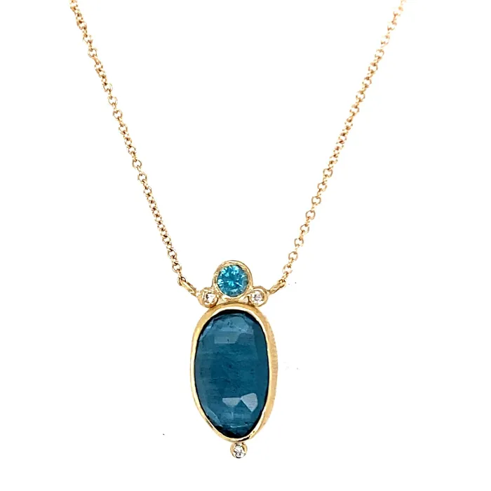Emily Amey Jewelry 14k London Blue Topaz necklace with Blue zircon and Diamonds Necklaces Emily Amey Jewelry 14k London Blue Topaz necklace with Blue zircon and Diamonds Necklaces