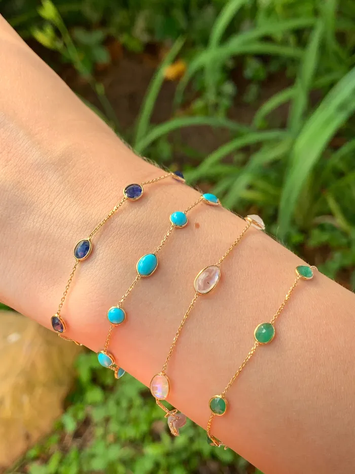 Emily Amey Jewelry Bracelets Blue Sapphire station bracelet in 14k yellow gold