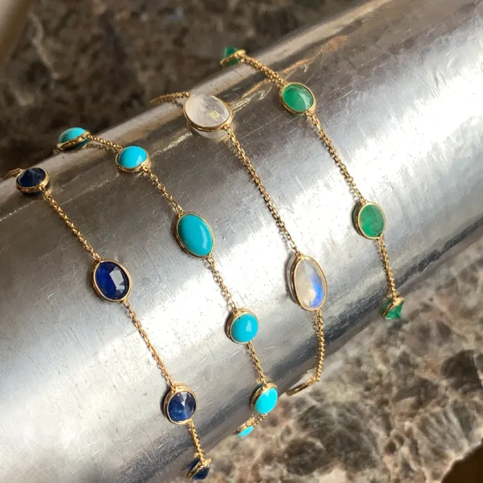 Emily Amey Jewelry Bracelets Blue Sapphire station bracelet in 14k yellow gold