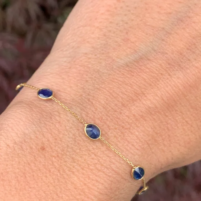 Emily Amey Jewelry Bracelets Blue Sapphire station bracelet in 14k yellow gold