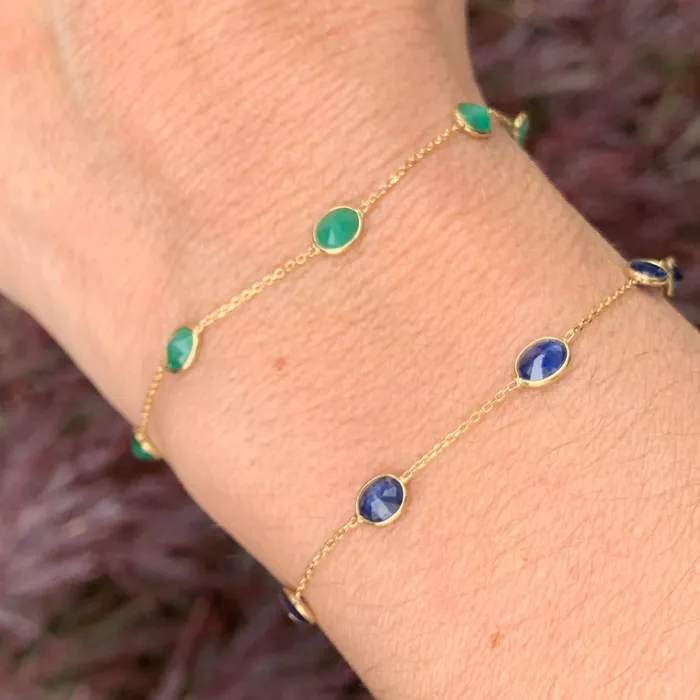 Emily Amey Jewelry Bracelets Blue Sapphire station bracelet in 14k yellow gold