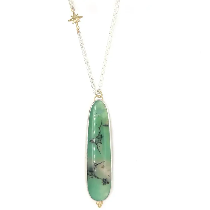 Emily Amey Jewelry Necklaces Dendritic Chrysoprase necklace in brushed sterling silver Emily Amey Jewelry Necklaces Dendritic Chrysoprase necklace in brushed sterling silver