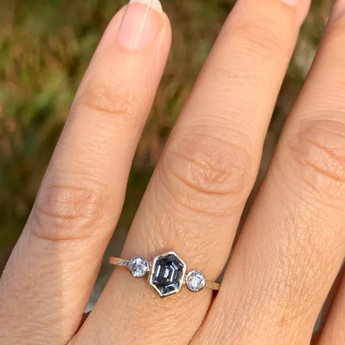 Emily Amey Jewelry Rings Elongated Hexagon Spinel ring in 14k white gold with Diamonds
