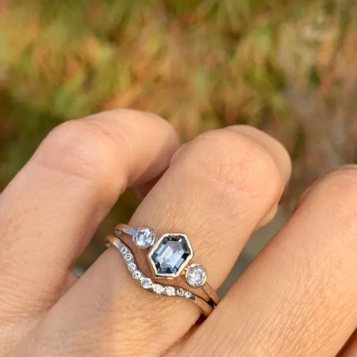 Emily Amey Jewelry Rings Elongated Hexagon Spinel ring in 14k white gold with Diamonds