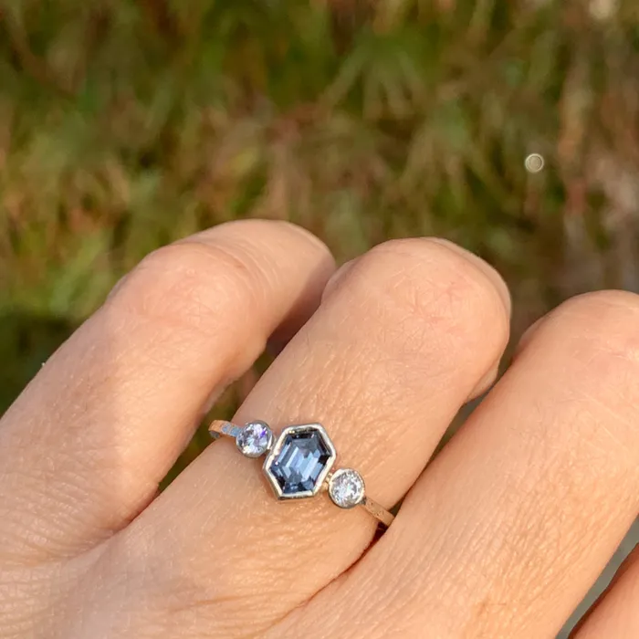 Emily Amey Jewelry Rings Elongated Hexagon Spinel ring in 14k white gold with Diamonds