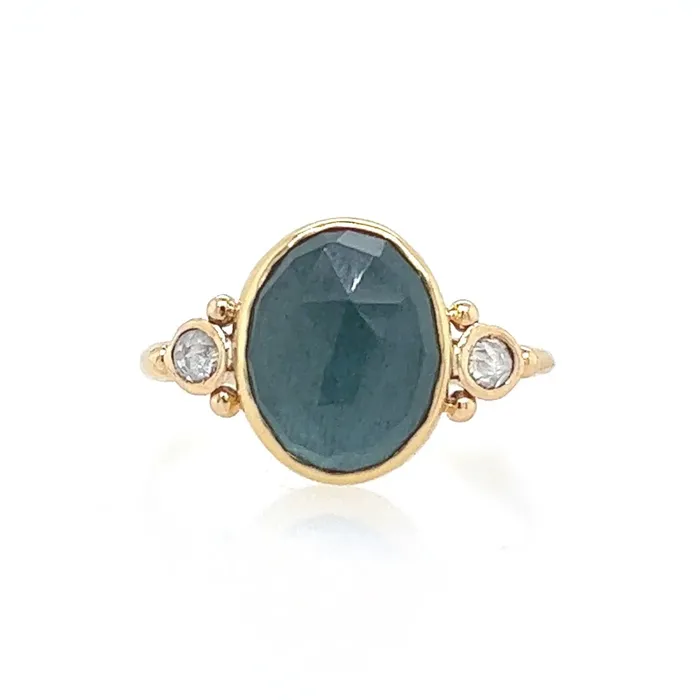 Emily Amey Jewelry Rings Moss Aquamarine Ring With Rosecut Diamonds in 14k gold