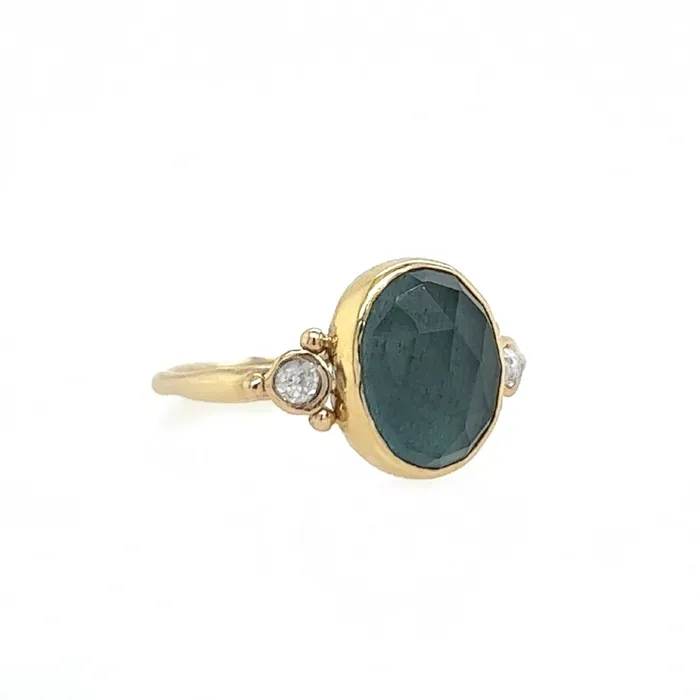 Emily Amey Jewelry Rings Moss Aquamarine Ring With Rosecut Diamonds in 14k gold