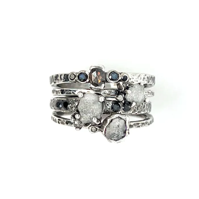 Emily Amey Jewelry Rings Raw Diamond Kindling stacking ring number 5 in Sterling silver