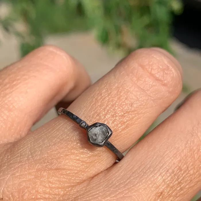Emily Amey Jewelry Rings Raw Diamond Kindling stacking ring number 5 in Sterling silver