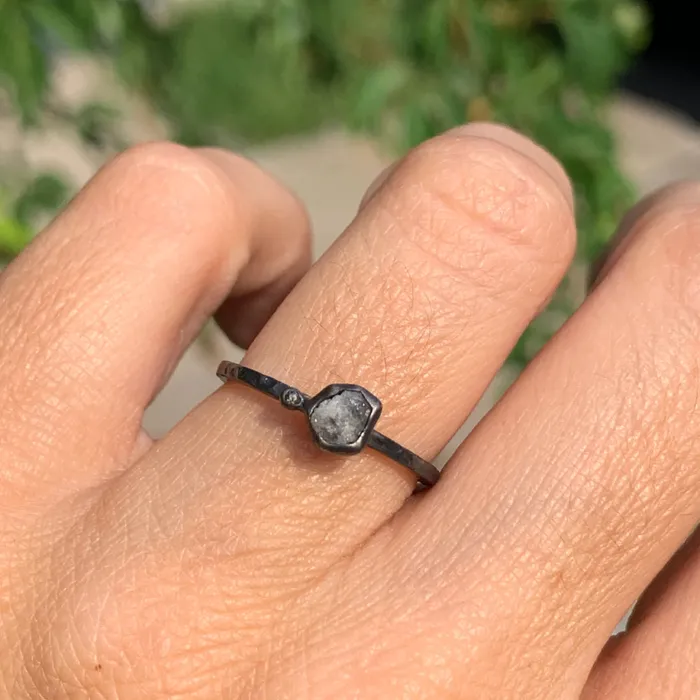 Emily Amey Jewelry Rings Raw Diamond Kindling stacking ring number 5 in Sterling silver