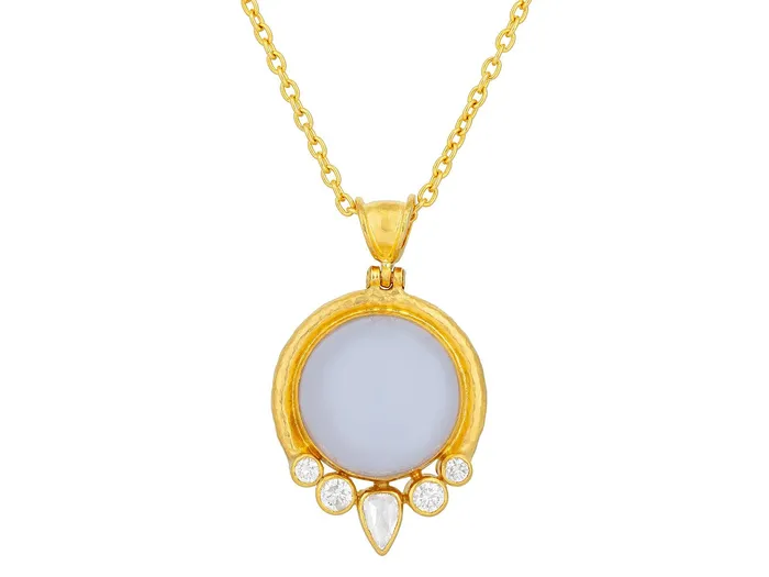 GG GOLD OOAK Necklaces GURHAN Muse Gold Chalcedony Pendant Necklace 17mm Round Set in Wide Frame GG GOLD OOAK Necklaces GURHAN Muse Gold Chalcedony Pendant Necklace 17mm Round Set in Wide Frame