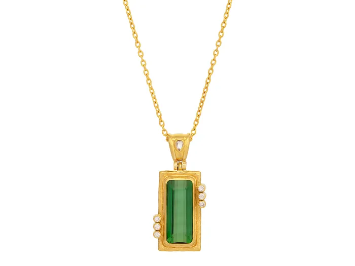 GG GOLD OOAK Necklaces GURHAN Muse Gold Tourmaline Pendant Necklace 21x10mm Rectangle Stone GG GOLD OOAK Necklaces GURHAN Muse Gold Tourmaline Pendant Necklace 21x10mm Rectangle Stone
