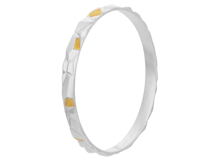 GG SILVER CLR GURHAN Century Sterling Silver Stacking Bangle Bracelet Jagged Surface Gold Accents Bracelets GG SILVER CLR GURHAN Century Sterling Silver Stacking Bangle Bracelet Jagged Surface Gold Accents Bracelets