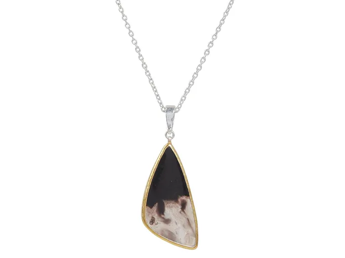 GG SILVER CLR GURHAN Galapagos Sterling Silver Fossil Palm Root Pendant Necklace 40x18mm Amorphous Stone Gold Accents Necklaces GG SILVER CLR GURHAN Galapagos Sterling Silver Fossil Palm Root Pendant Necklace 40x18mm Amorphous Stone Gold Accents Necklaces