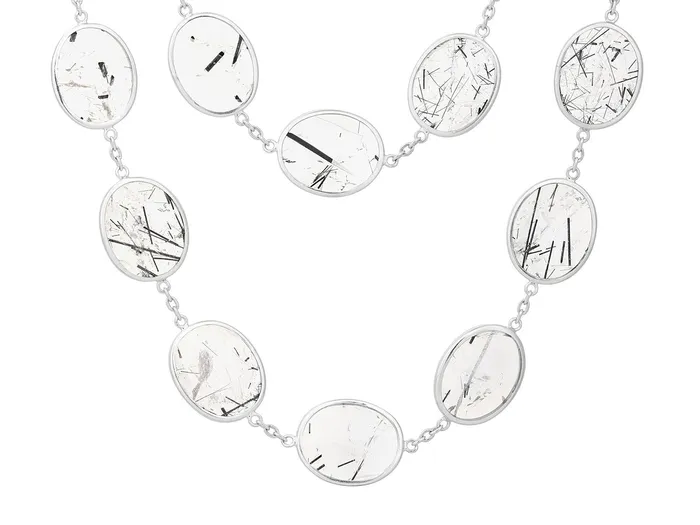 GG SILVER OOAK Necklaces GURHAN Rune Sterling Silver Rutilated Quartz Link Long Necklace Mixed Oval Flat Stones Gold Accents GG SILVER OOAK Necklaces GURHAN Rune Sterling Silver Rutilated Quartz Link Long Necklace Mixed Oval Flat Stones Gold Accents