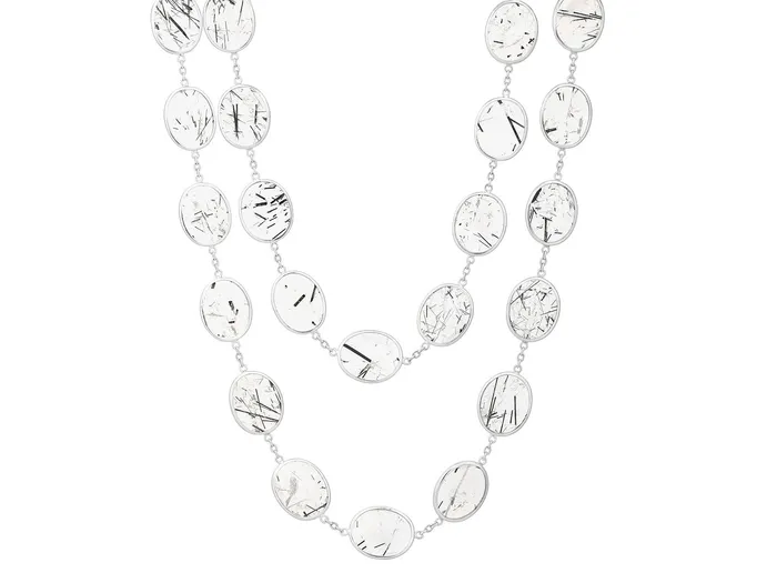 GG SILVER OOAK Necklaces GURHAN Rune Sterling Silver Rutilated Quartz Link Long Necklace Mixed Oval Flat Stones Gold Accents