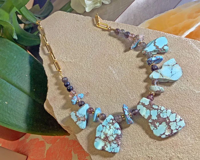 Golden Hills Turquoise Natural Cats Eye Necklace Elisa Ilana Necklaces