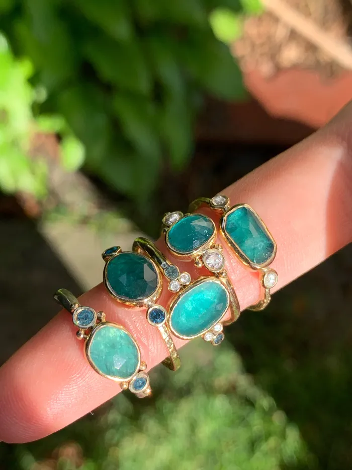 Grandidierite Ring with Brilliant White Diamonds in 14k gold Emily Amey Jewelry Rings