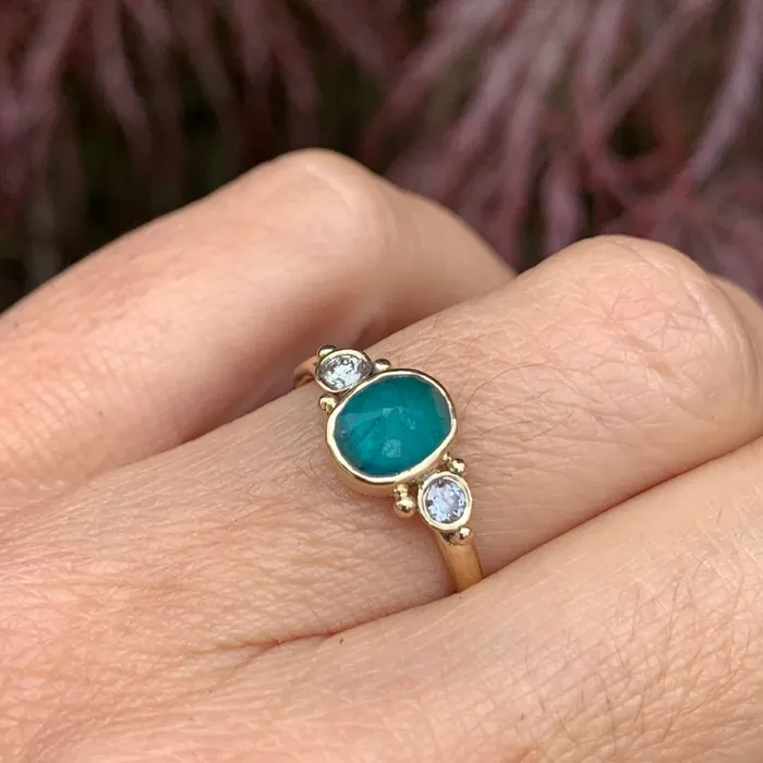 Grandidierite Ring with Brilliant White Diamonds in 14k gold Emily Amey Jewelry Rings